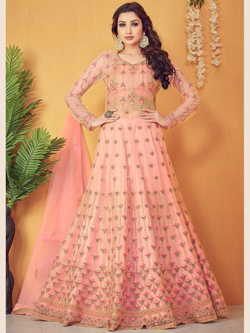 Blush pink Indian hand work net wedding wear anarkali suit 56003